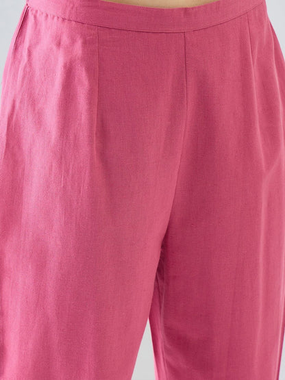 Women Dyed Regular Thread Work Kurta with Trousers