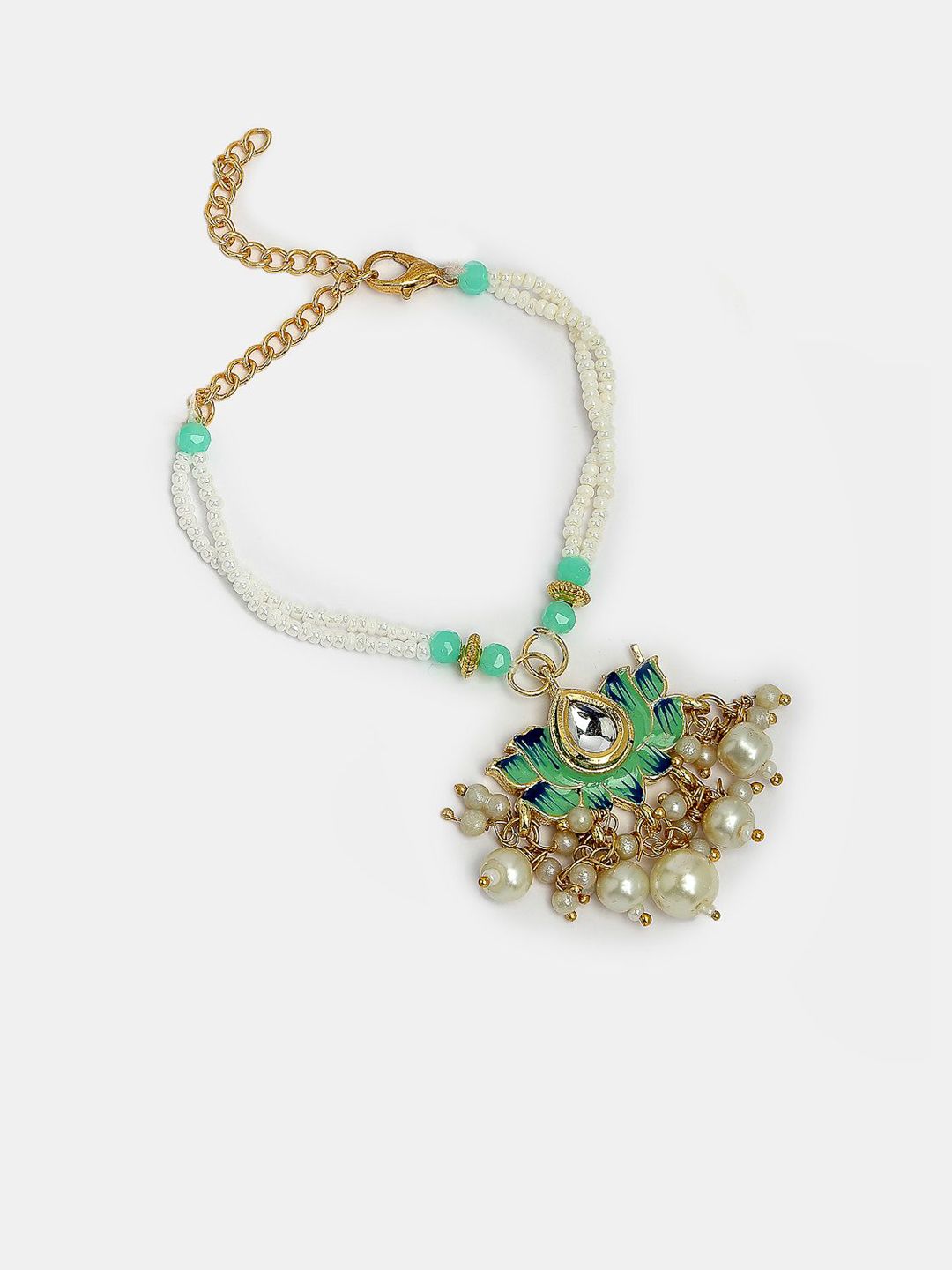 Dhiyona Kundan Studded And Beaded Lotus Shape Bhaiya Bhabhi Rakhis With Roli Chawal