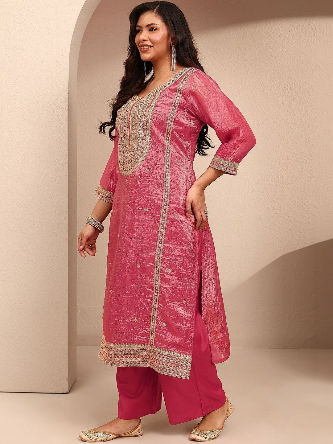 Dhiyona Women's Ethnic Motifs Embroidered Regular Thread Work Kurta with Palazzos & With Dupatta