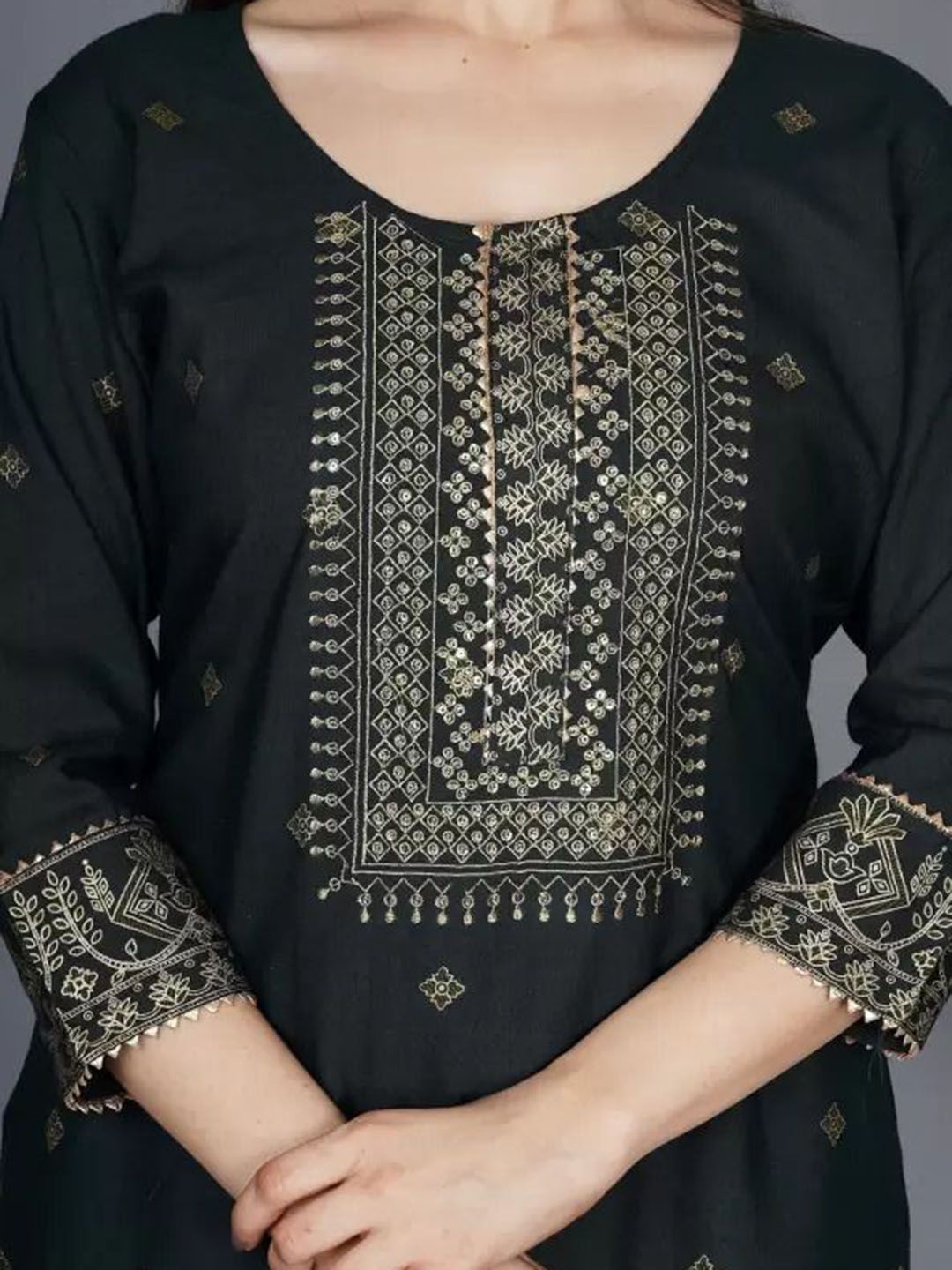 Dhiyona KL Women Embroidered Regular Mirror Work Kurta with Palazzos & With Dupatta
