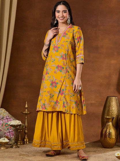 Floral Printed A-line Kurta Sharara with Dupatta