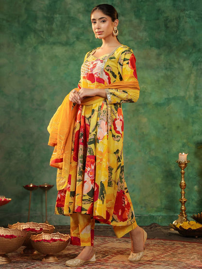 Dhiyona RR Women's Floral Printed Gotta Patti Pure Cotton Kurta Sets