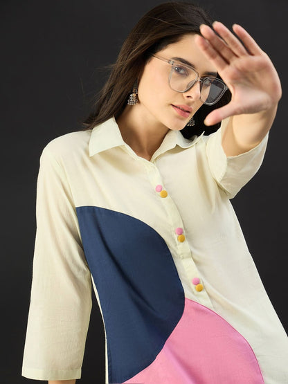 Women Colourblocked Panelled Pure Cotton Kurta with Palazzos