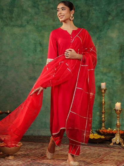 Dhiyona RR Women's Round Neck Gotta Patti Kurta With Trousers & Dupatta