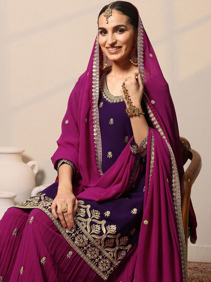 Dhiyona LL Women Ethnic Motifs Embroidered Regular Kurta with Sharara & With Dupatta
