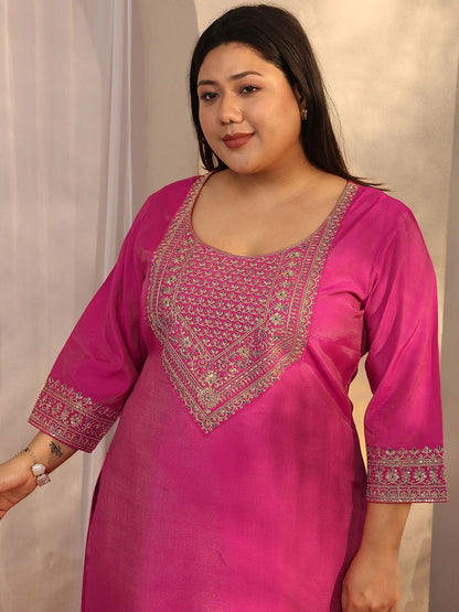 Dhiyona Women's Plus Size Ethnic Motifs Embroidered Kurta with Patiala & Dupatta