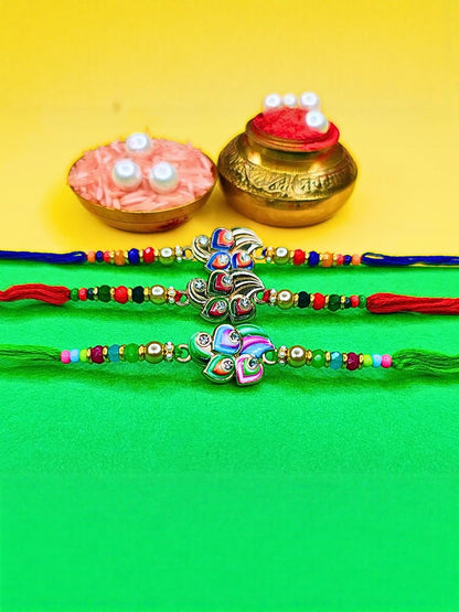 Dhiyona Set Of 3 Beaded Cotton Thread with AD Stones & Meenakari Designer Rakhi for Brother