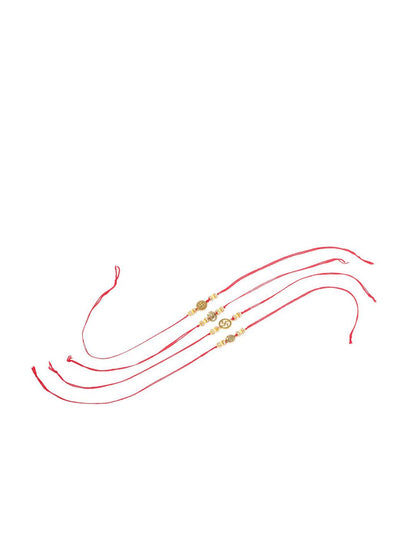 Dhiyona Set Of 4 Artificial Stones Studded & Beaded Swastik Thread Rakhis