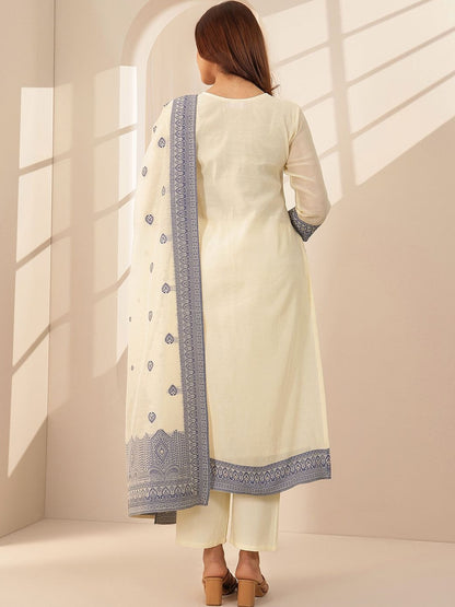 Women Ethnic Motifs Embroidered Regular Thread Work Kurta with Trousers & With Dupatta