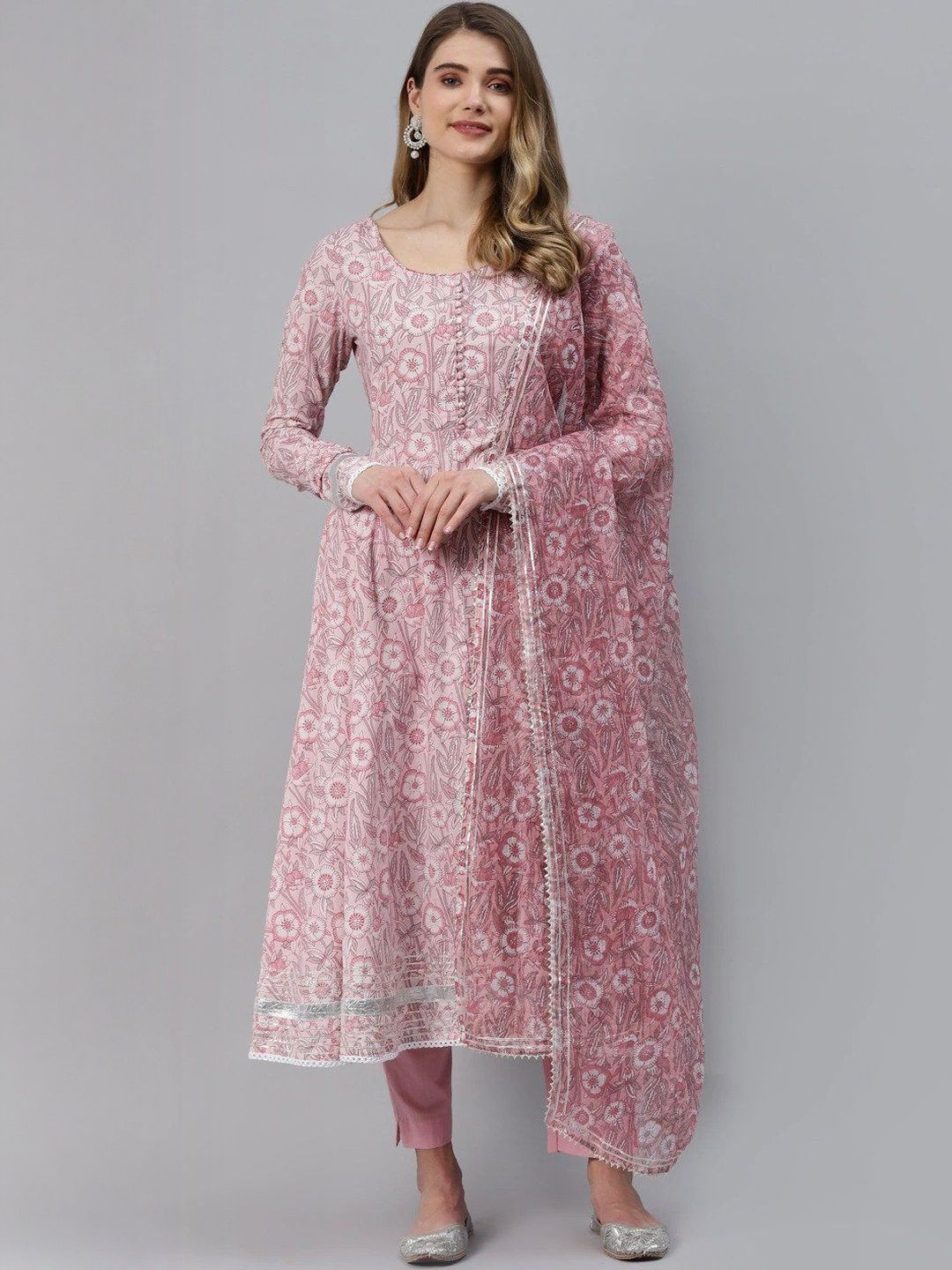 Dhiyona KL Women Floral Printed Cotton Kurta & Trousers With Dupatta
