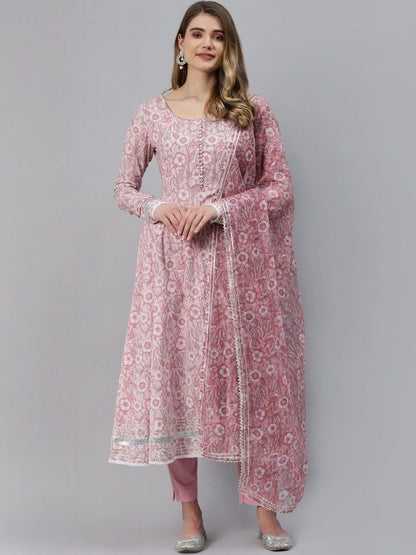 Dhiyona KL Women Floral Printed Cotton Kurta & Trousers With Dupatta