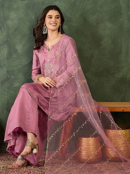 Dhiyona KL Women Ethnic Motifs Embroidered Regular Thread Work Kurta with Sharara & With Dupatta