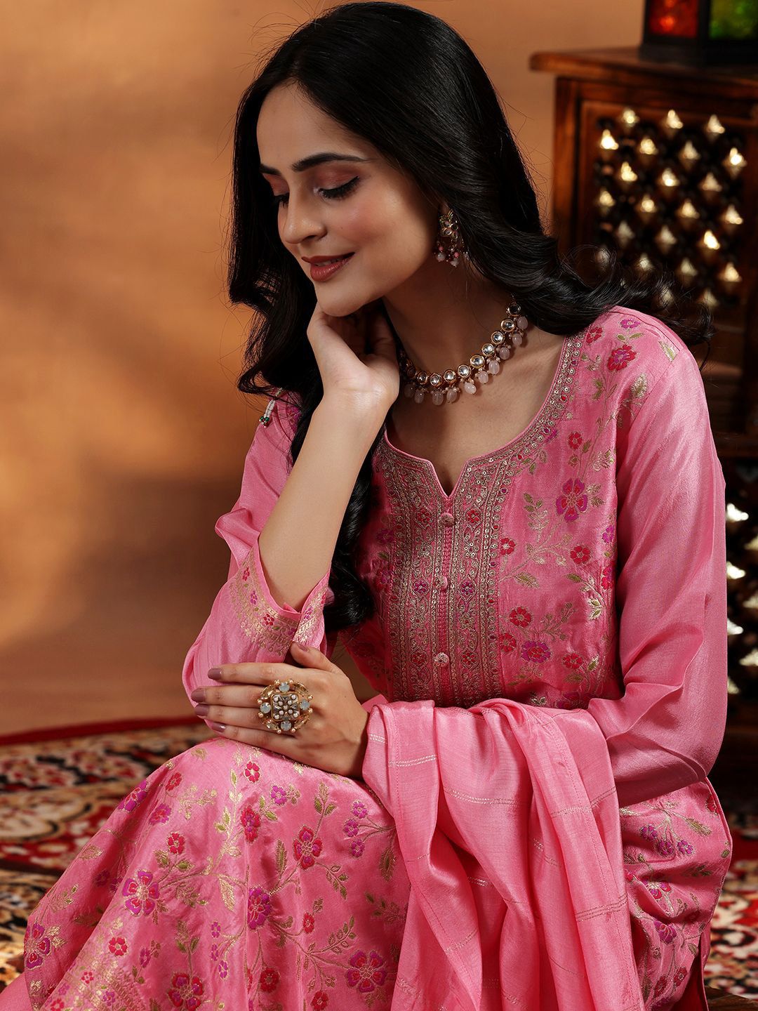 Dhiyona LL Women Floral Regular Kurta with Palazzos & With Dupatta