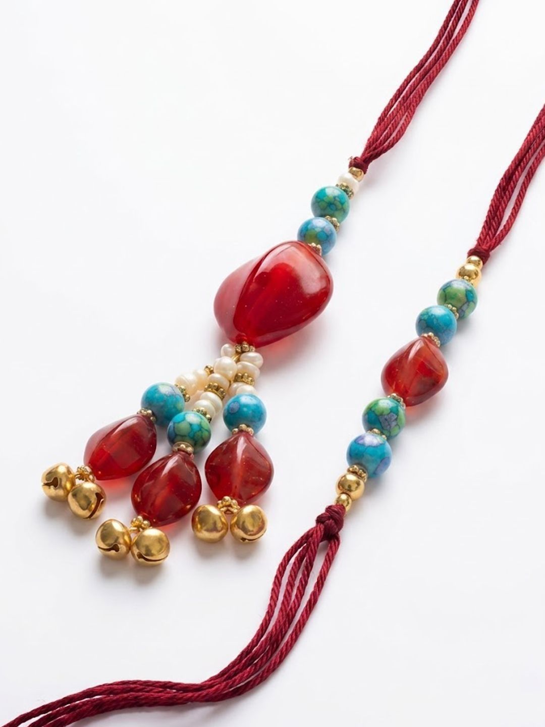 Dhiyona Set Of 2 Artificial Beads & Gold Toned Ghungroo Bhaiya Bhabhi Rakhi With Roli Chawal
