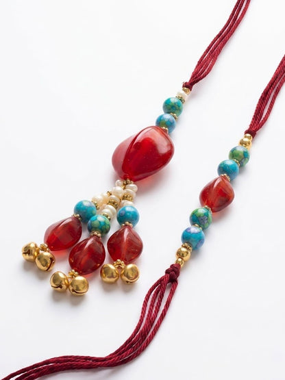 Dhiyona Set Of 2 Artificial Beads & Gold Toned Ghungroo Bhaiya Bhabhi Rakhi With Roli Chawal