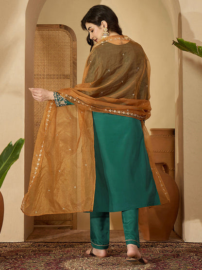 Women Ethnic Motifs Embroidered Regular Thread Work Kurta with Trousers & With Dupatta
