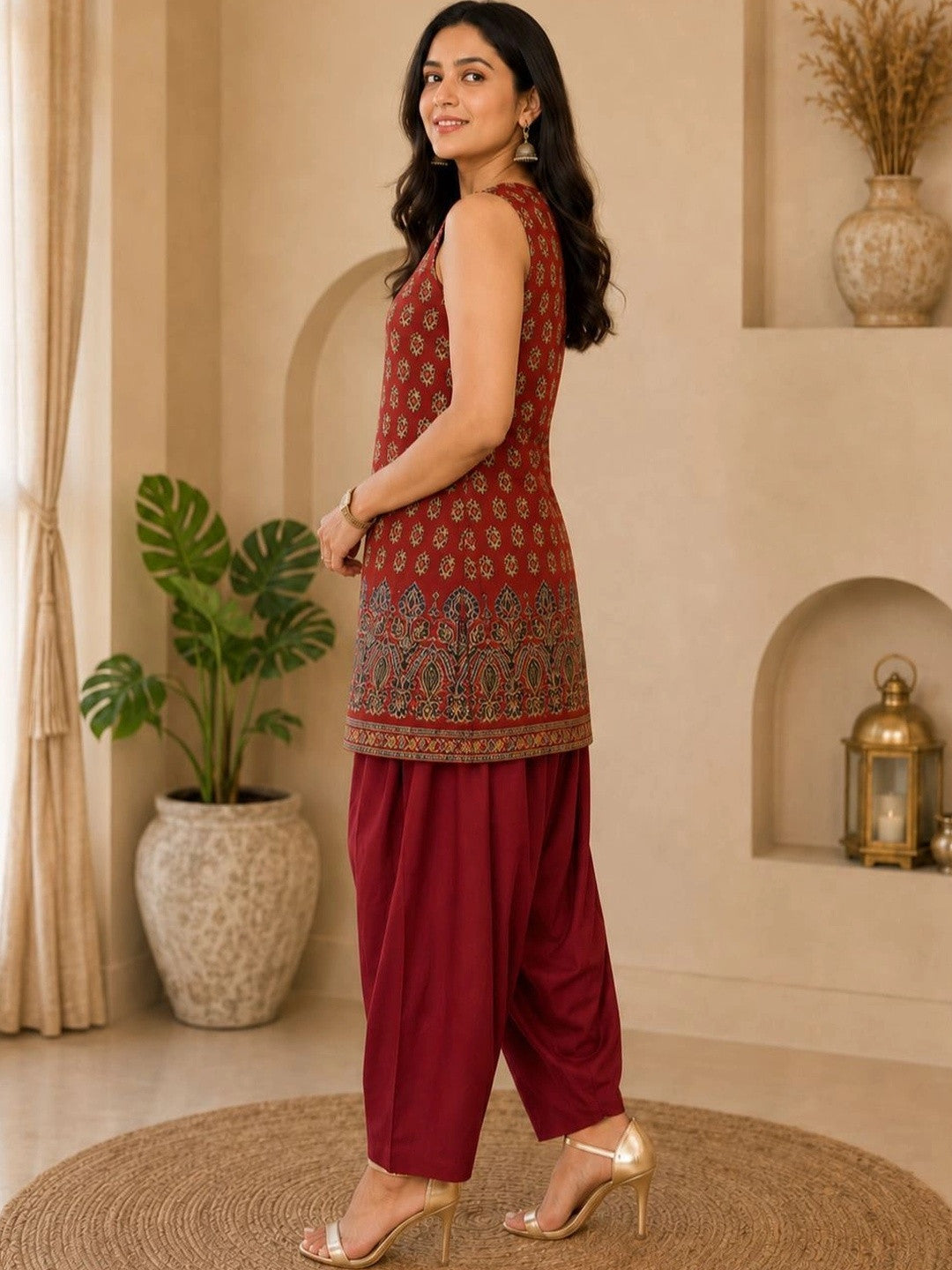 Women Ethnic Motifs Printed Regular Pure Cotton Kurta with Patiala