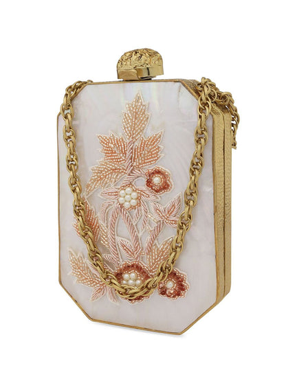 Dhiyona NR Embroidered Pearl Beaded Box Clutch