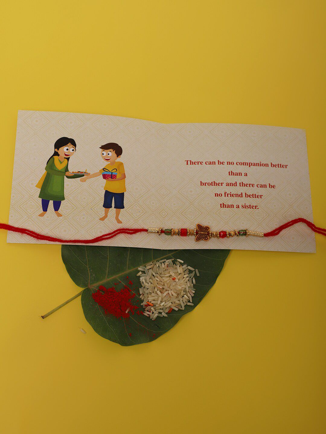 Dhiyona Butterfly Charm Beaded Rakhi Greeting Card & Roli Chawal