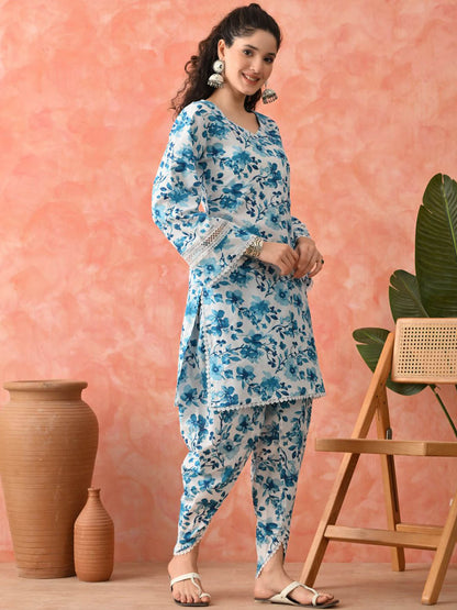 Women Floral Printed Cotton Kurta with Dhoti Pant