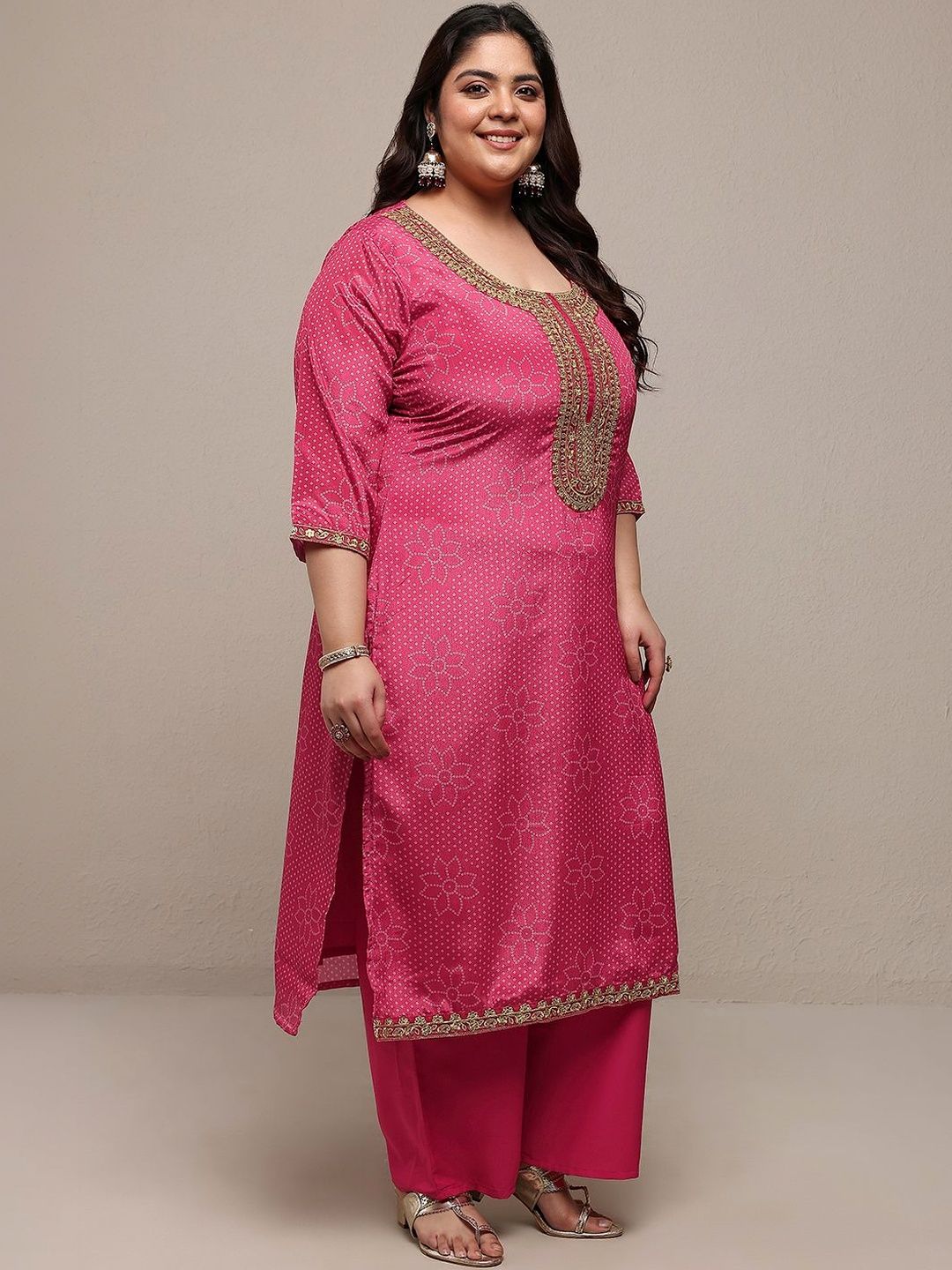 Dhiyona Women's Plus Size Ethnic Motifs Printed Kurta with Palazzos & With Dupatta