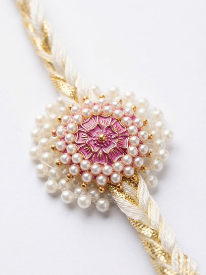 Dhiyona Set Of 2 Floral Perals Jhumka Design Bhaiya Bhabhi Rakhi With Roli Chawal Chandan