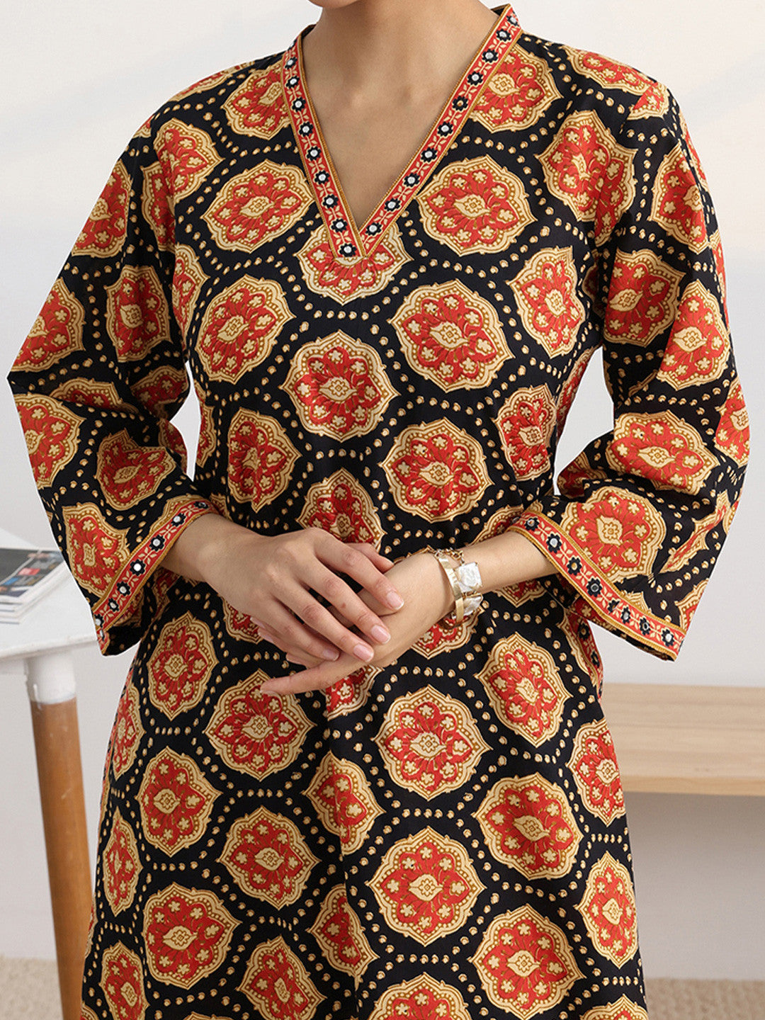 Libas Black Ajrakh Print A-Line Kurta Set