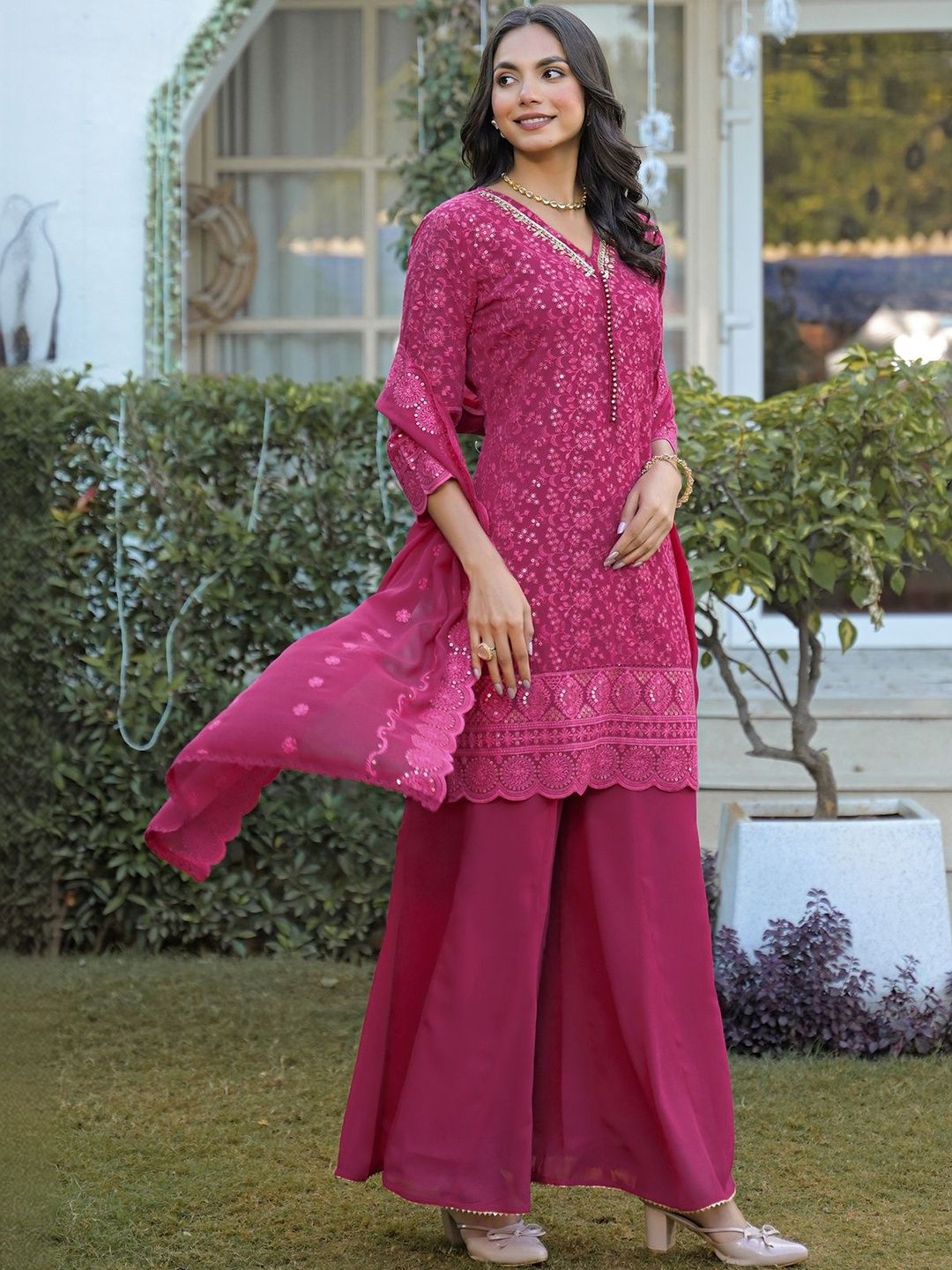 Dhiyona HOP Embroidered Kurta With Sharara & Dupatta