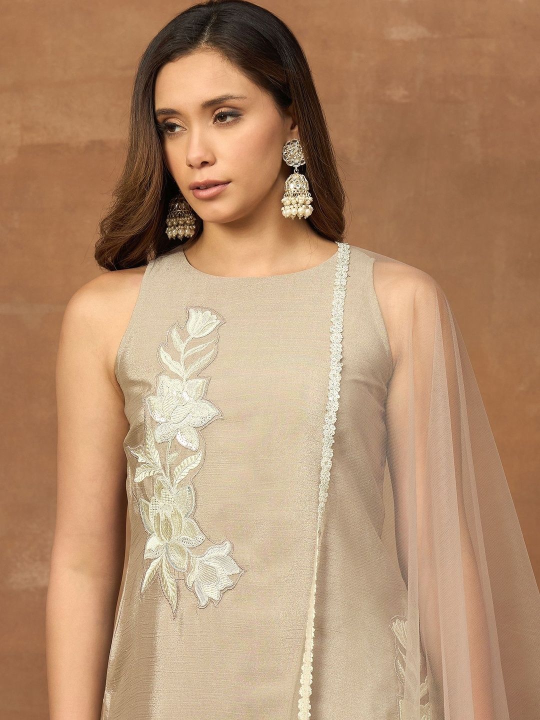 Dhiyona IN Women Floral Embroidered Regular Thread Work Kurta with Palazzos & With Dupatta