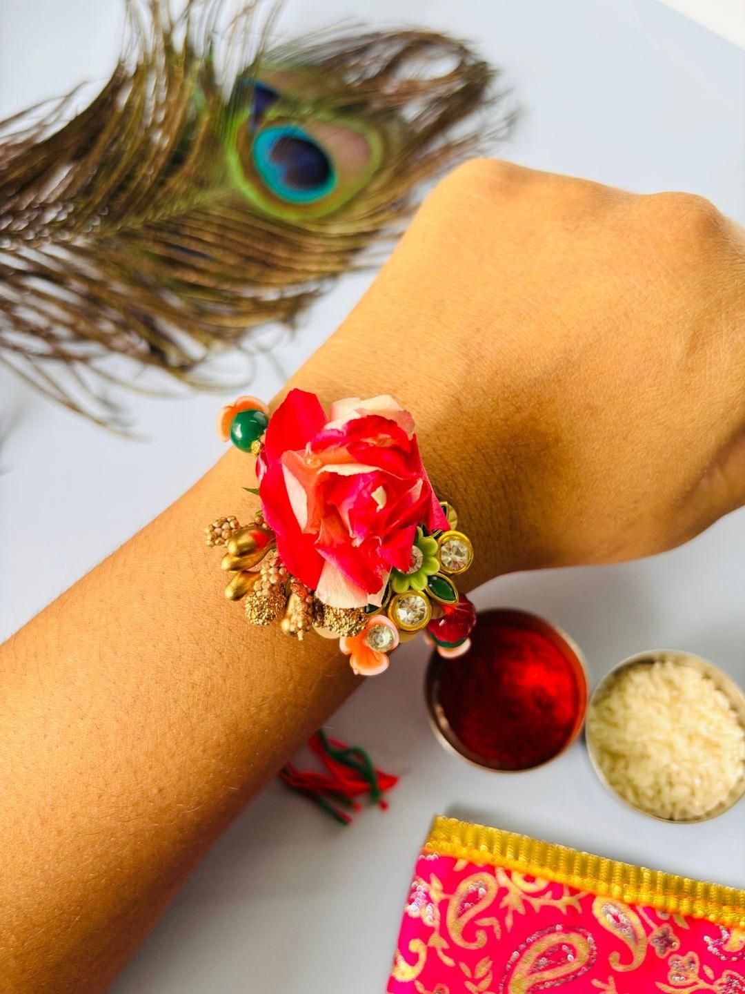 Dhiyona Set of 2 Floral Handmade Rakhi Set