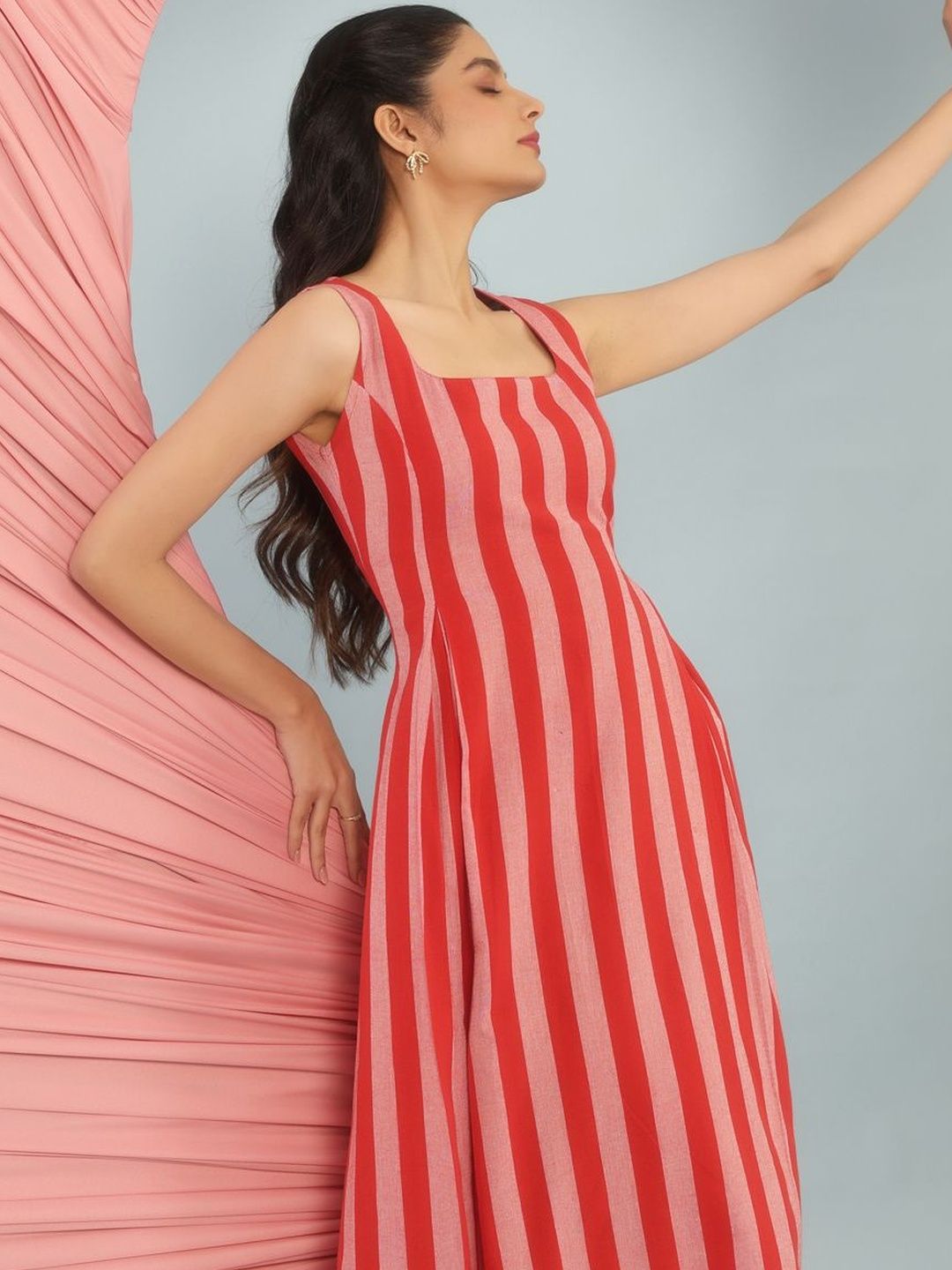 Dhiyona AY Women's Striped Cotton A-Line Midi Ethnic Dresses