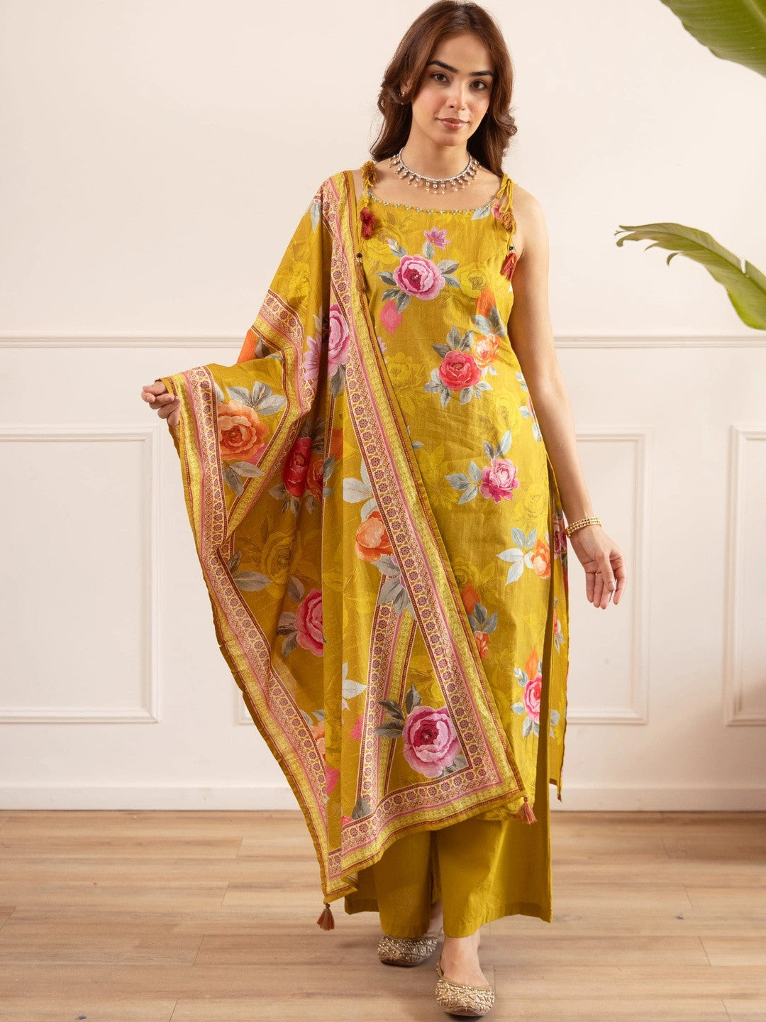 Dhiyona SN Women Floral Printed Regular Pure Cotton Kurta with Palazzos & With Dupatta