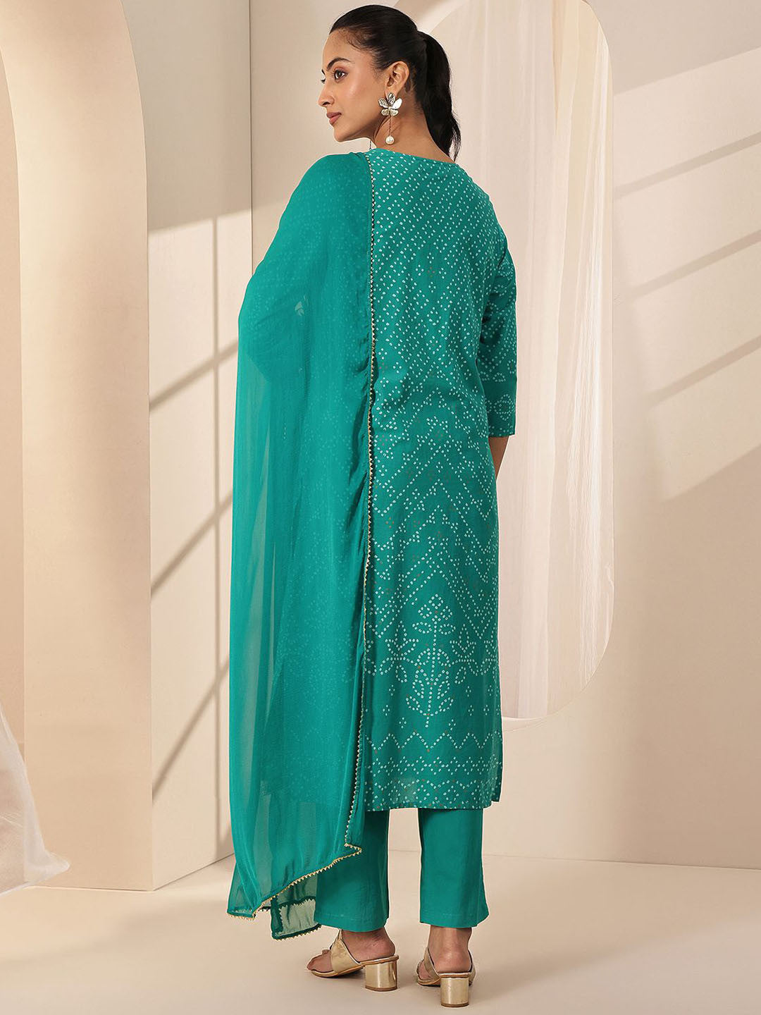 Bandhani Printed Sequinned Straight Kurta with Trouser & Dupatta