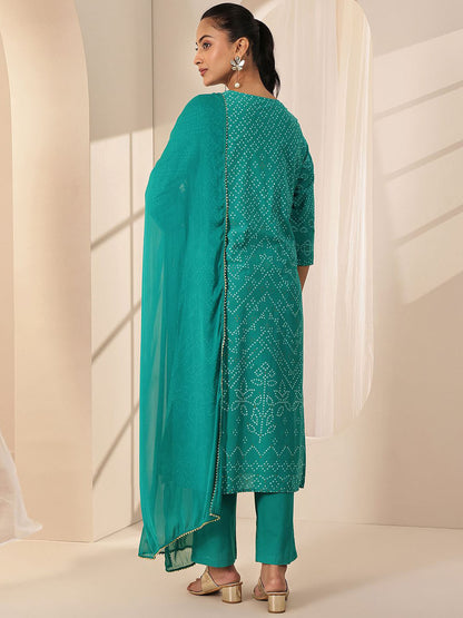 Bandhani Printed Sequinned Straight Kurta with Trouser & Dupatta