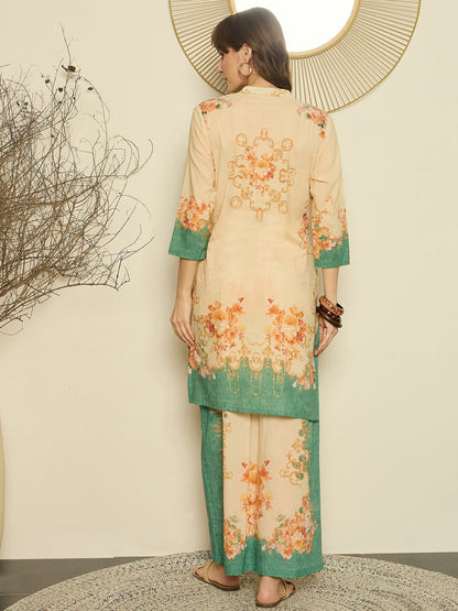 Women Floral Printed Regular Sequinned Kurta with Palazzos