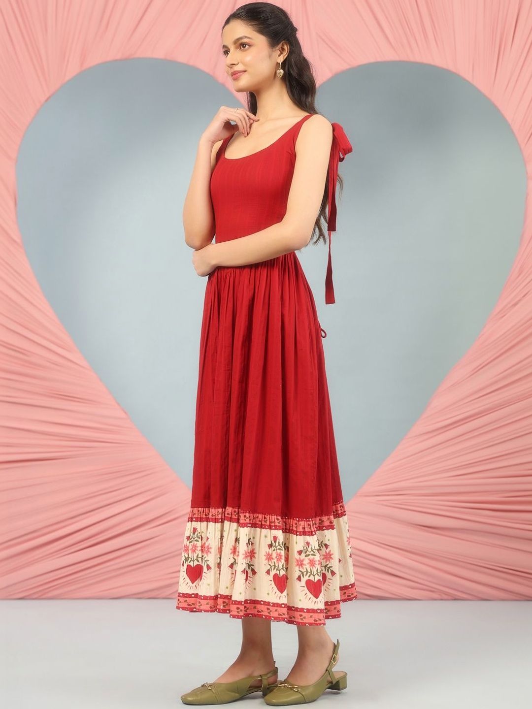 Dhiyona AY Women's Cotton Fit & Flared Midi Ethnic Dresses