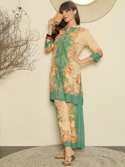 Women Floral Printed Regular Sequinned Kurta with Palazzos