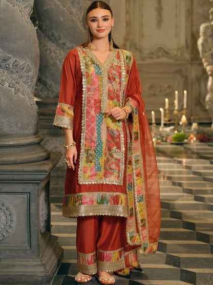 Dhiyona IE Women Floral Printed Regular Gotta Patti Kurta with Palazzos & With Dupatta