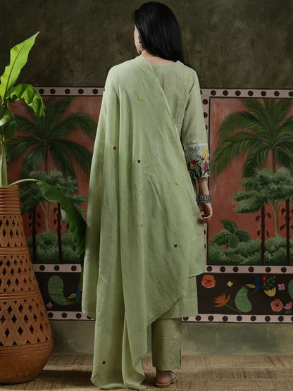 Embroidered Pure Cotton V-Neck Kurta & Trousers Kurta Sets