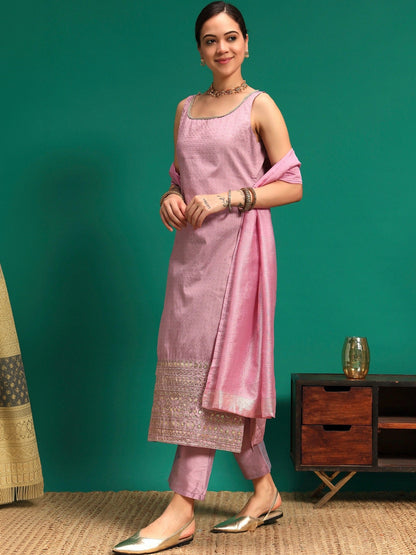 Women Regular Thread Work Kurta with Trousers & With Dupatta