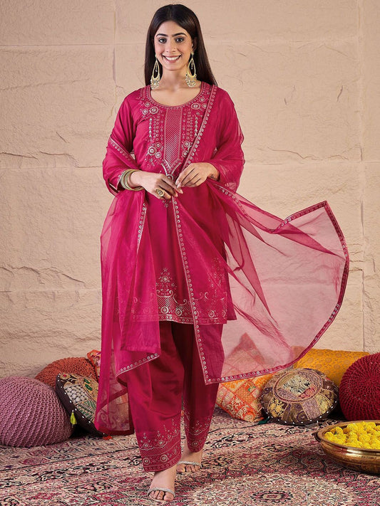 Dhiyona IN Women Floral Embroidered Kurta with Palazzos & Dupatta