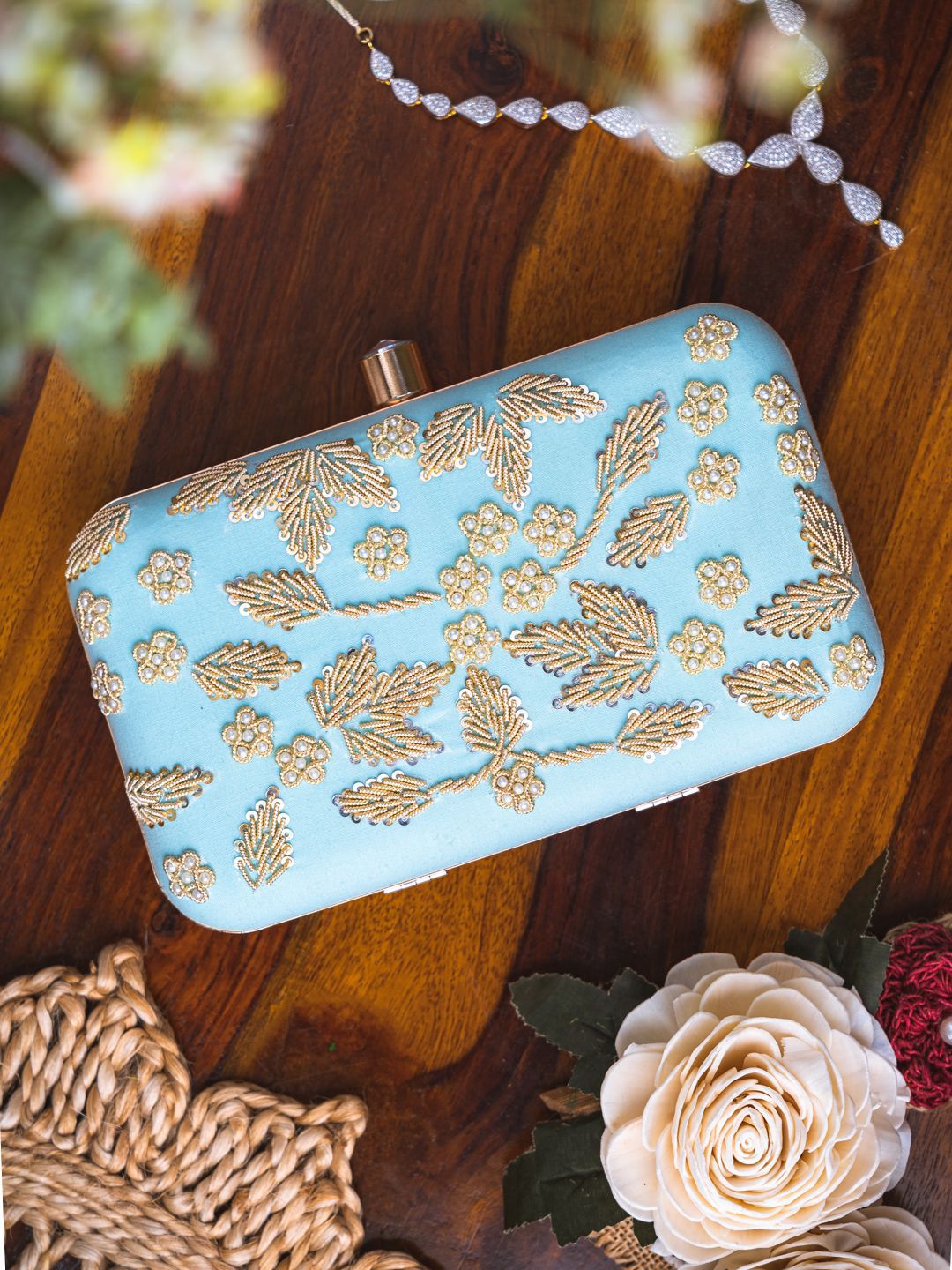 Dhiyona NR Floral Embroidered Box Clutch