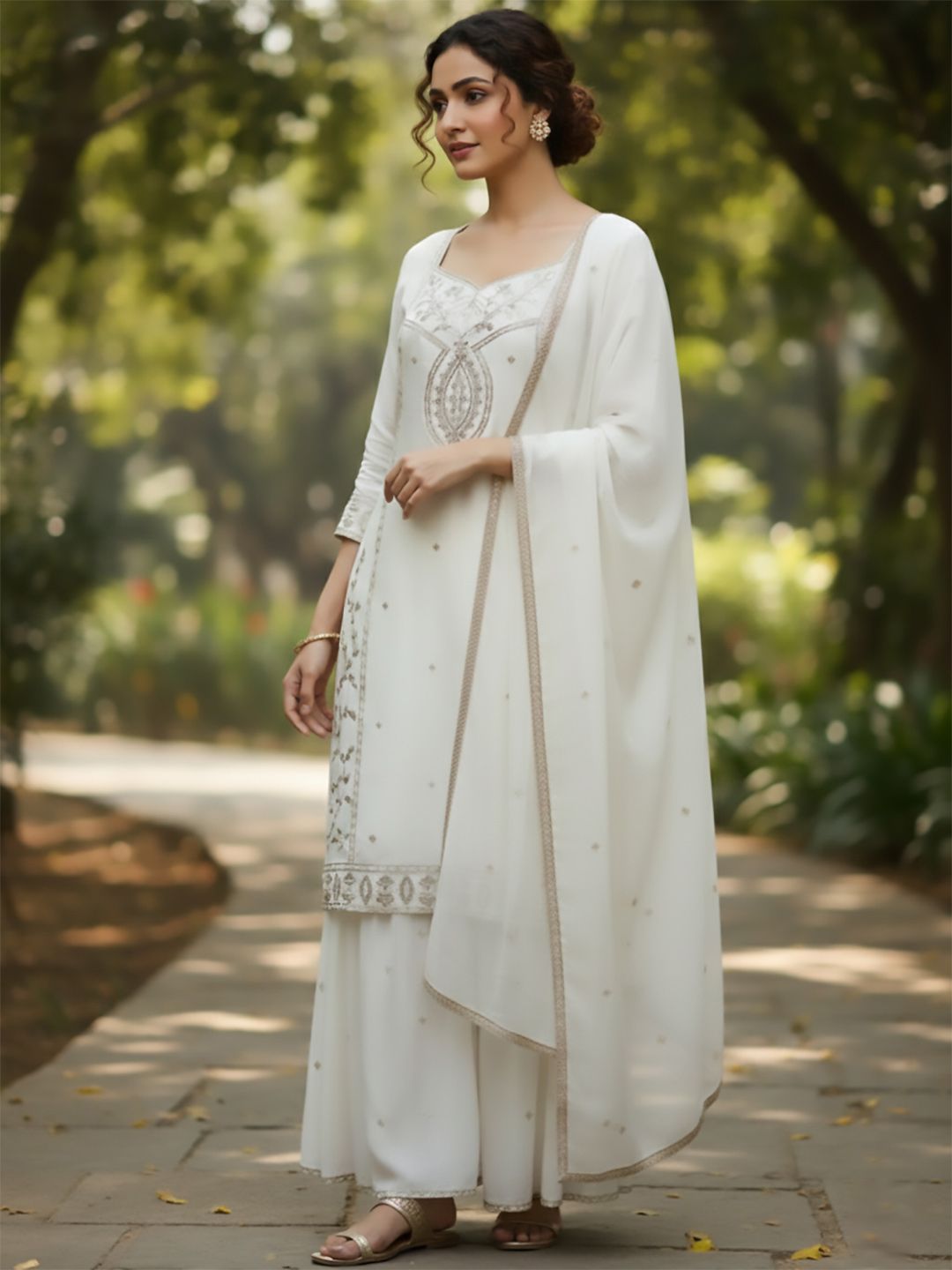 Dhiyona VA Women Ethnic Motifs Embroidered Regular Thread Work Kurta with Sharara & With Dupatta