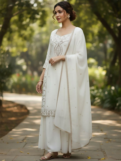 Dhiyona VA Women Ethnic Motifs Embroidered Regular Thread Work Kurta with Sharara & With Dupatta