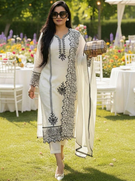 Dhiyona KL Women Ethnic Motifs Embroidered Regular Thread Work Kurta with Trousers & With Dupatta