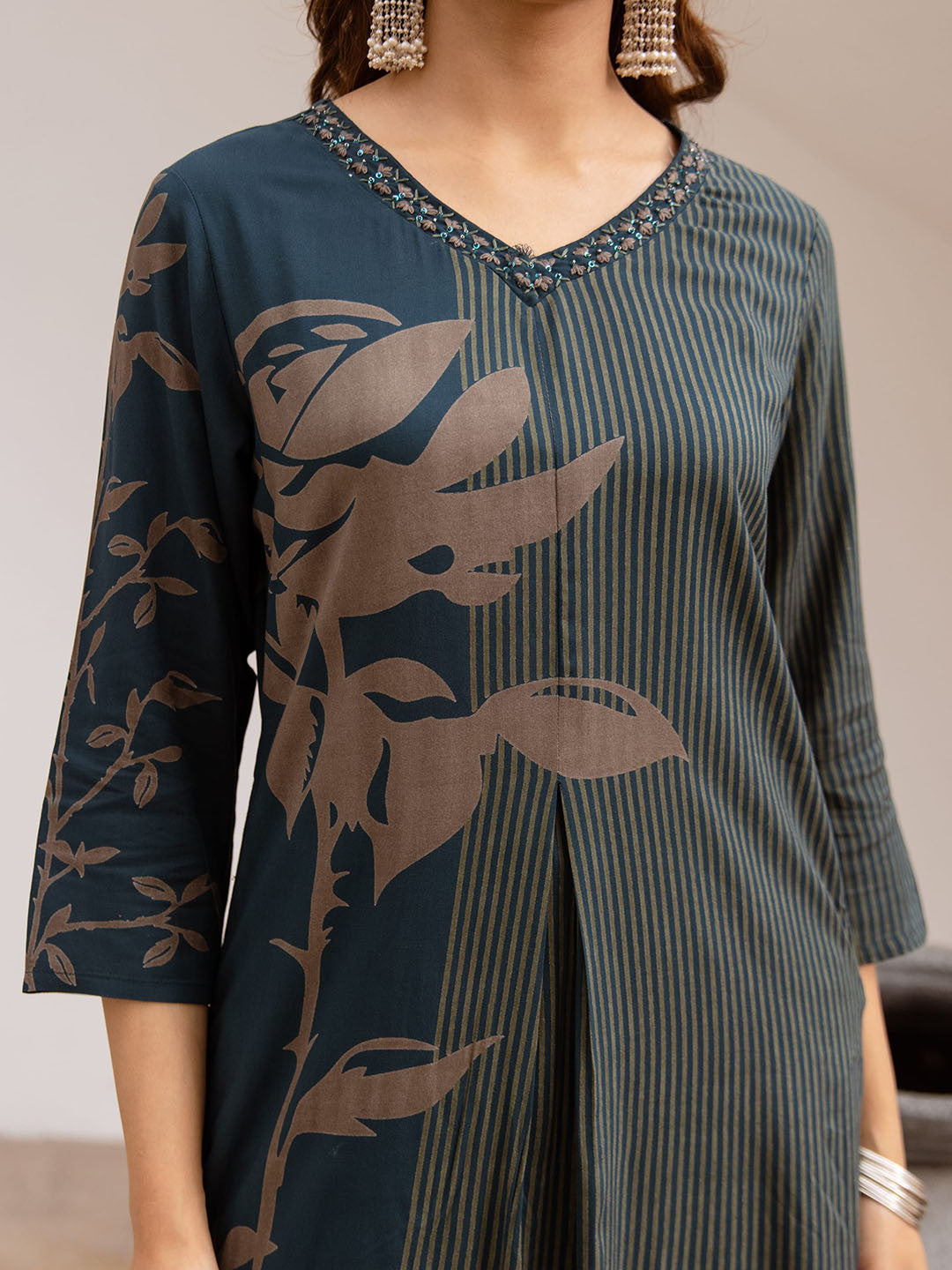 Floral Printed With Embroidered Kurta With Palazzos