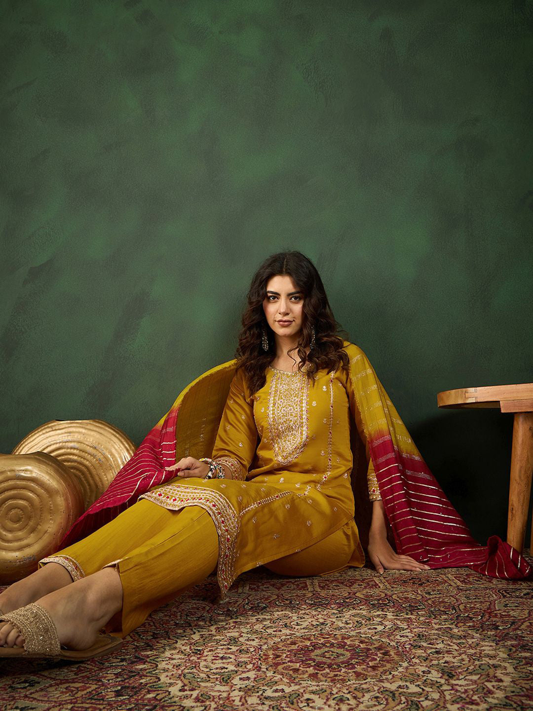 V Neck Embroidered Straight Kurta Set