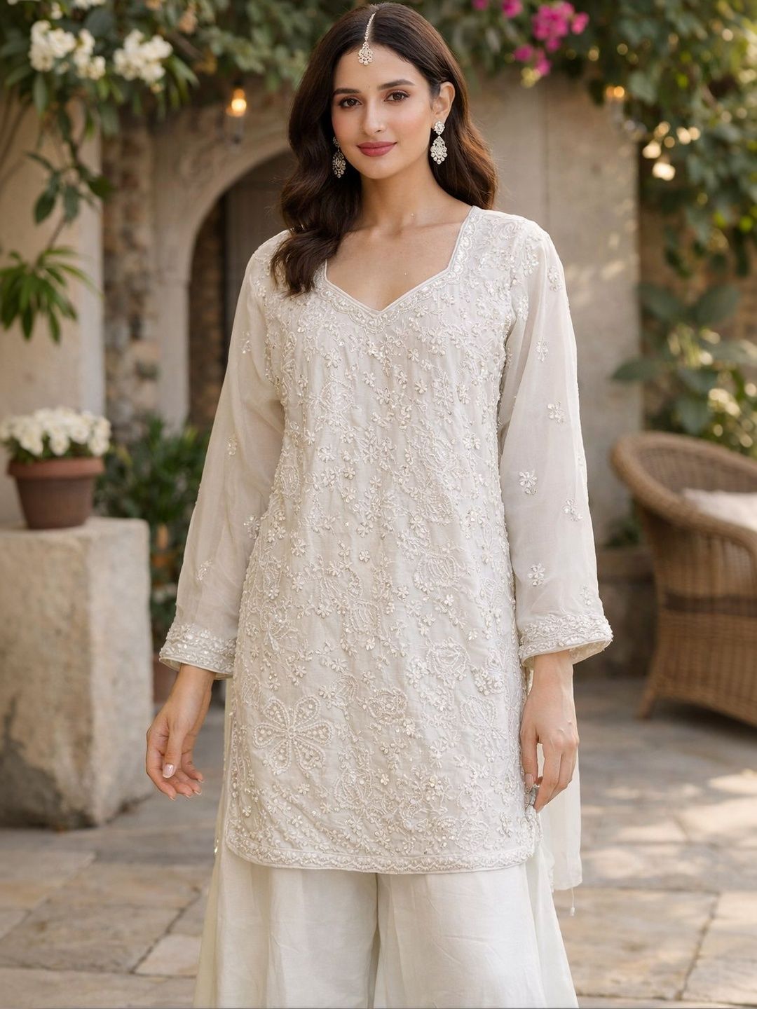 Dhiyona HOP Embroidered Chinon V-Neck Kurta & Sharara Kurta Sets