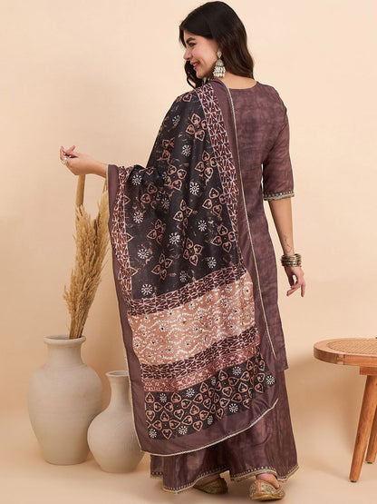 Dhiyona AN Ethnic Motifs Embroidered Sequinned Chanderi Silk Kurta With Sharara & Dupatta