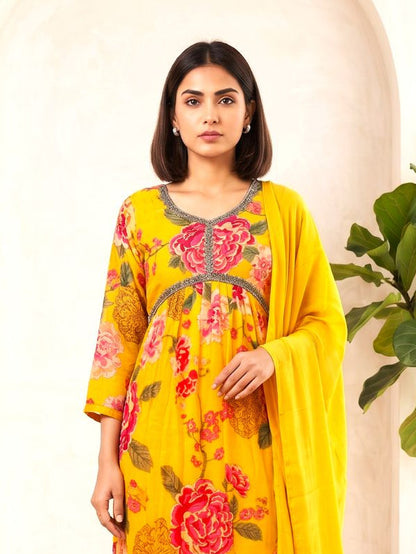 SHILPI GOLD DIGITAL PRINT ANARKALI SUIT SET